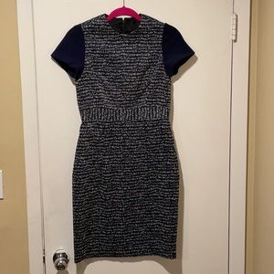 Knee length navy blue and beige dress